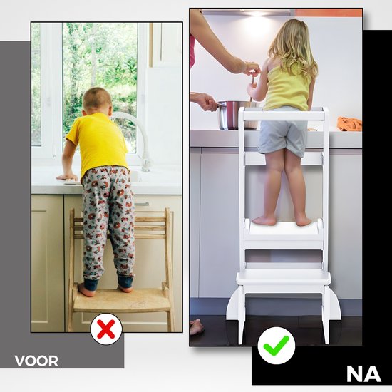 Oemmie Leertoren - Learning Tower - Montessori Leertoren - Leertoren keukenhulp - Leer Toren - Opstapje - Kindertrapje - Wit