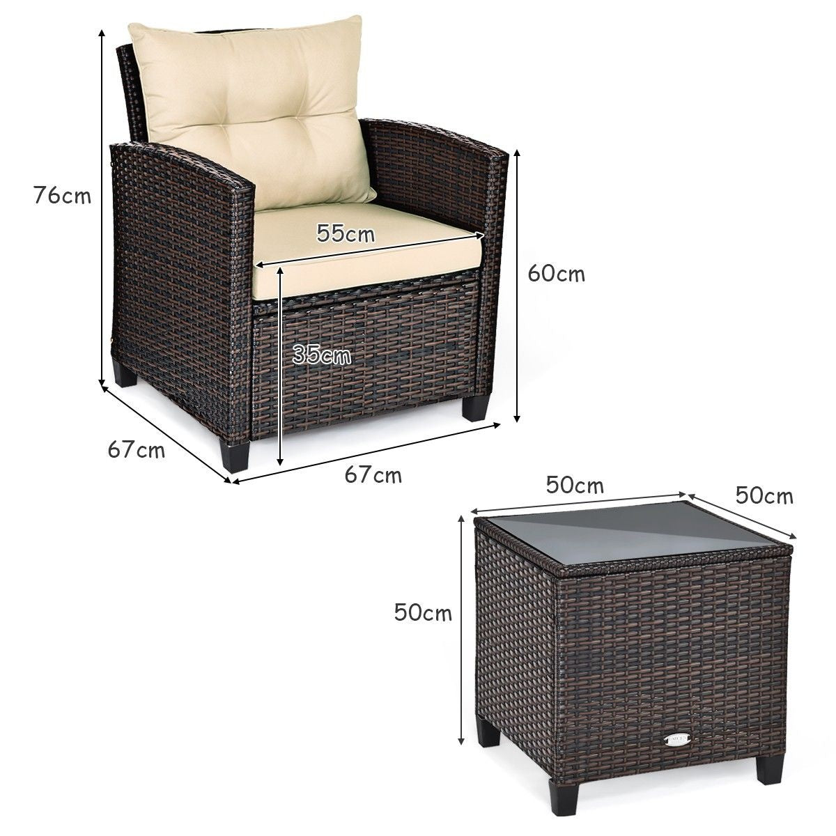 Coast 3-Delige Tuinmeubelset met Zitkussen & Salontafel - Geel + Bruin