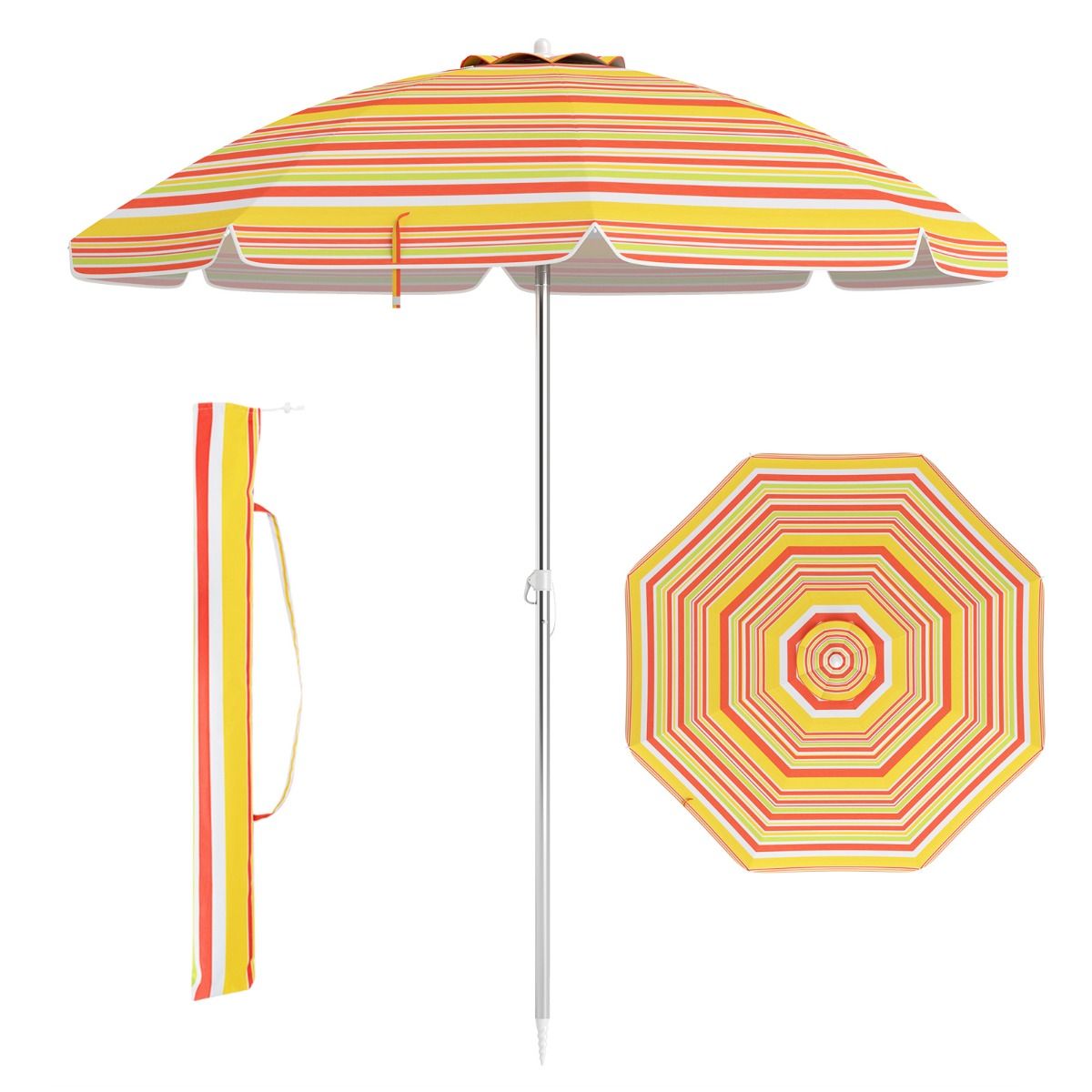 Coast Strandparasol Ø198 x 206 cm – Rood/Geel – Draagbaar zonnescherm met zandanker & draagtas