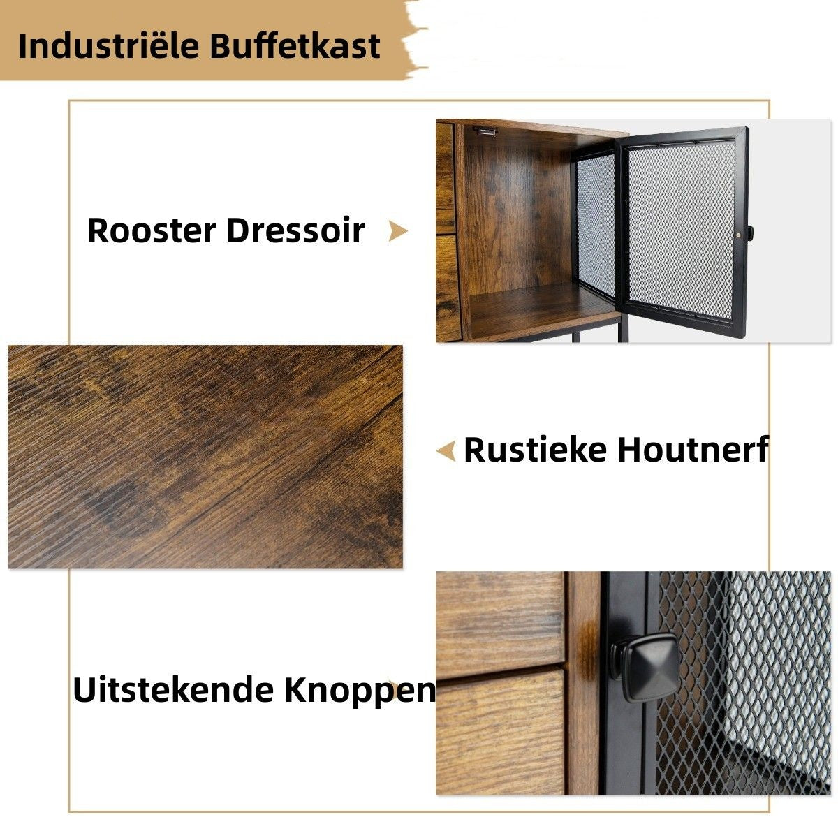 Coast Industrieel multifunctioneel dressoir met 2 roosterkasten en 2 laden 100 x 35 x 85 cm