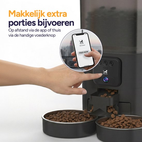 Viervoeter Feed Pro Dual - Automatische Voerbak 7L - HD camera & Audio - Kat en Hond - Voerautomaat met App - Zwart