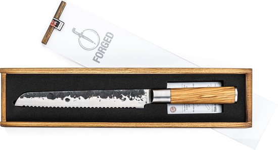 Forged Olive Broodmes 20cm - Olijfhout - In Houten Giftbox