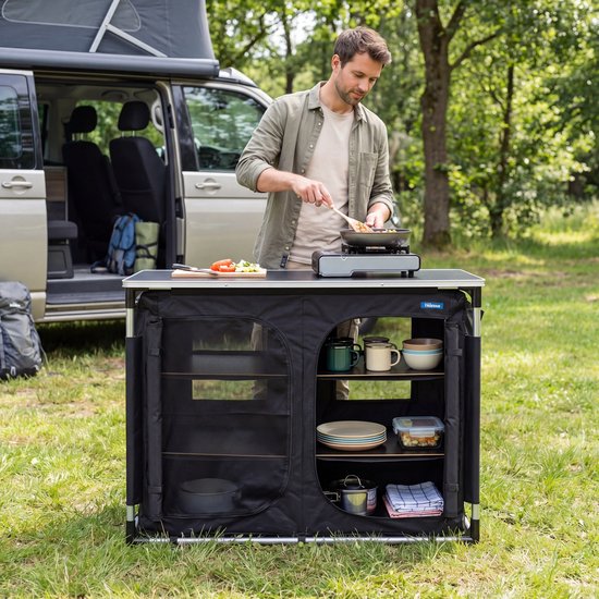 Outdoor Camping Keuken – Campingkast - Buitenkeuken – 6 Secties – Aluminium Frame – Verstelbare Poten – Grijs - Tristar KI-0769