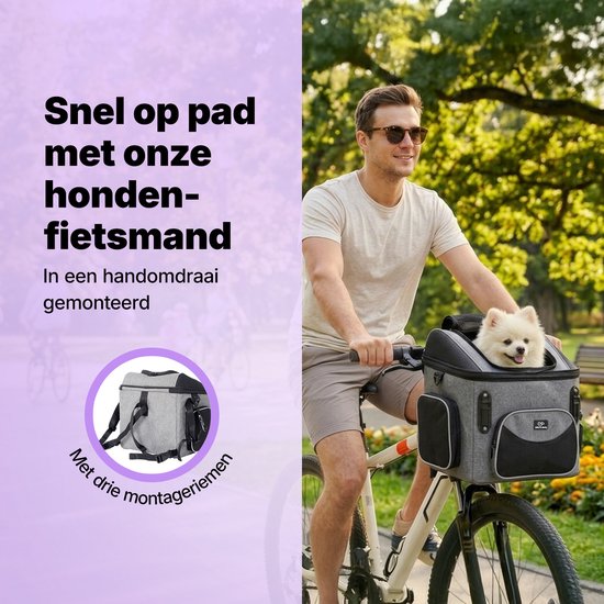 Jake en Jacky Hondenfietsmand - Fietsmand Hond Voorop - Hondenmand Fiets - Autostoel Hond - Kleine Hond max 8 kg - 39x28x34 cm