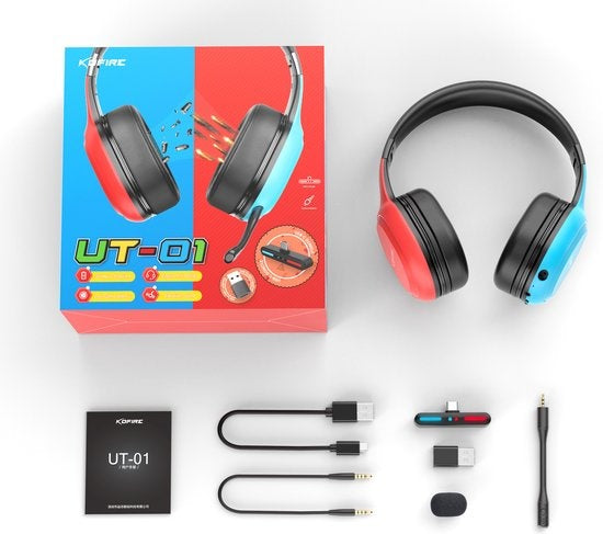 Kofire UT-01 2.4GHz Draadloze Gaming Headset - Bluetooth Over-ear koptelefoon met microfoon - Multi platform - Rood blauw