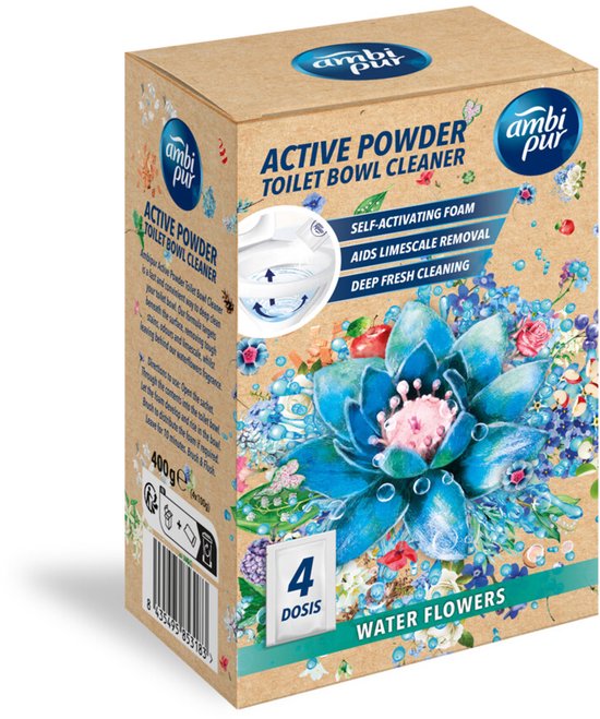 Ambi Pur - Active Clean Wc Poeder Water Flowers - 4 x 4 x 100 gr - Voordeelverpakking