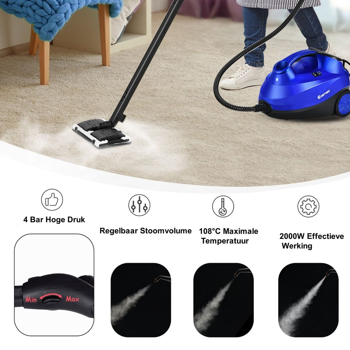 Coast Stoomreiniger - 2000W - Incl. 19 Accessoires - Blauw