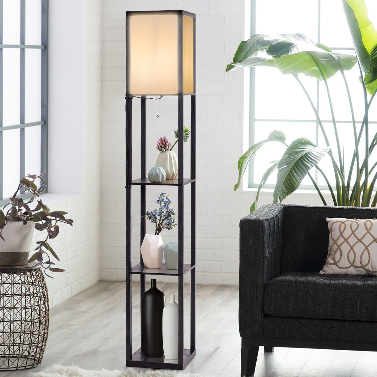 Coast Design Vloerlamp met legplanken | Houten Frame | zwart | 26 x 26 x 160 cm
