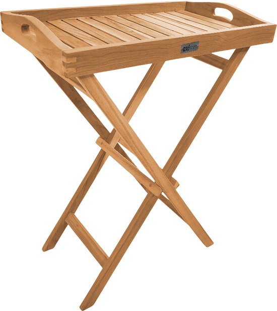 AXI Lora Teak Bijzettafel Opklapbaar – Met Afneembaar Dienblad – 60 x 35 x 75 cm – Teakhout – Lichtgewicht – Inklapbaar – Voor Tuin, Terras en Balkon