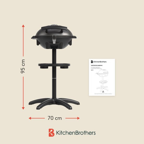 KitchenBrothers Elektrische BBQ - Opvouwbaar - Anti-aanbaklaag - tot 250°C - 2400W - Zwart