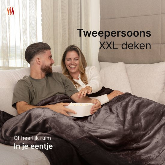 Seranova Elektrische Deken XXL - Extra Warmtedraden - Premium Model - 180x160 cm - 2 persoons Warmtedeken - Dubbelzijdig Fleece Sherpa - Kastanjebruin