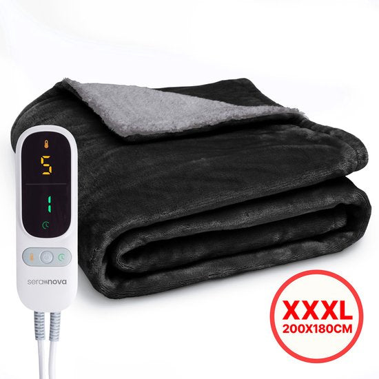 Seranova Elektrische Deken 3XL - Extra Warmtedraden - Premium Model - 200x180 cm - 2 persoons Warmtedeken - Dubbelzijdig Fleece Sherpa - Grijs