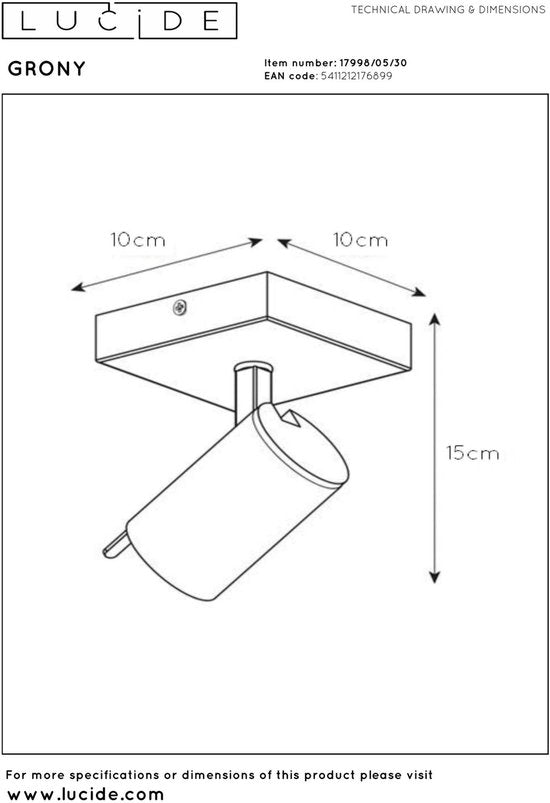 Lucide GRONY - Plafondspot (Plafondlamp) - LED Dim to warm - GU10 - 1x5W 2200K/3000K - Zwart