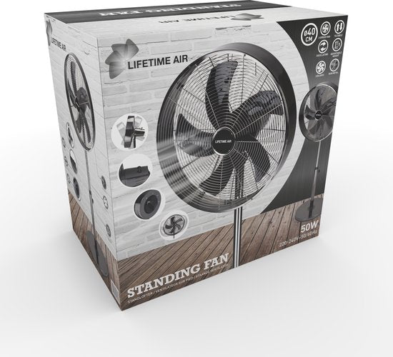 Lifetime Air Statiefventilator - 230V - Hoogte 85-125 CM - 3 Snelheden - Oscillerende Functie - Kantelbaar - Zilver