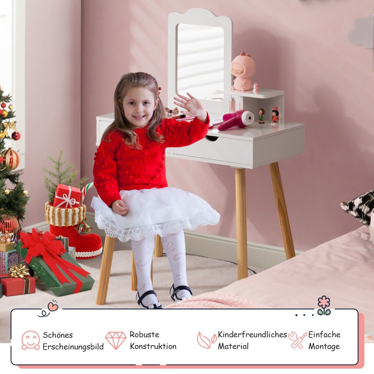 Coast 2 in 1 kinderen Dekseltafel Set bureau & ontlasting met spiegel 70 x 37 x 100 cm wit
