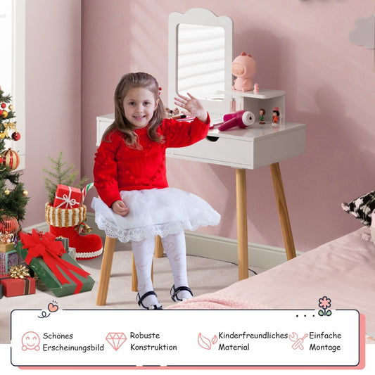 Coast 2 in 1 kinderen Dekseltafel Set bureau & ontlasting met spiegel 70 x 37 x 100 cm wit