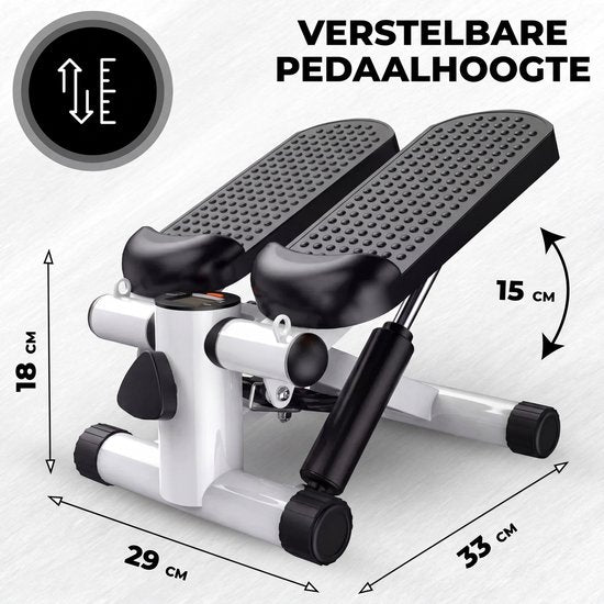 Fitby Stepper - Stepper Fitness - Mini Stepper - Hometrainer - Display - Met Weerstandsbanden - Wit