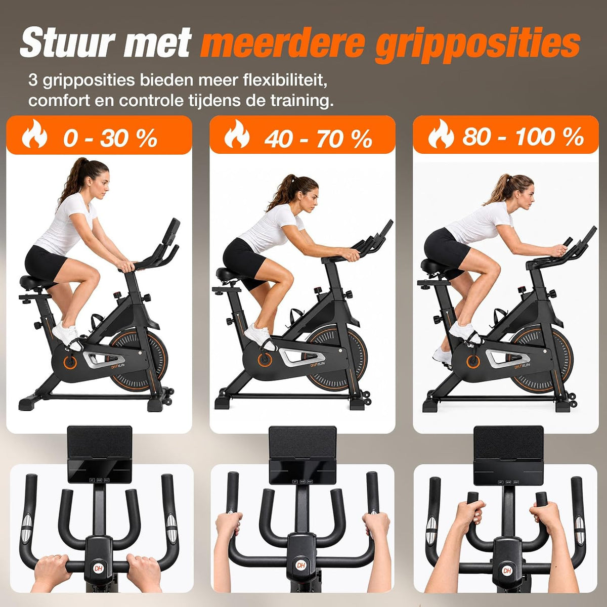 DH FitLife Magnetische Hometrainer - Zwart - 120 x 53 x 110 cm - Stil, Verstelbaar, Hartslagmeter