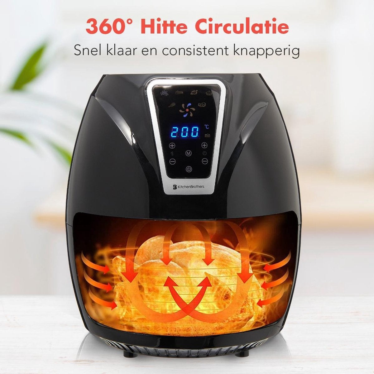 KitchenBrothers Airfryer - Heteluchtfriteuse - 1300W - 3,5L - Zwart