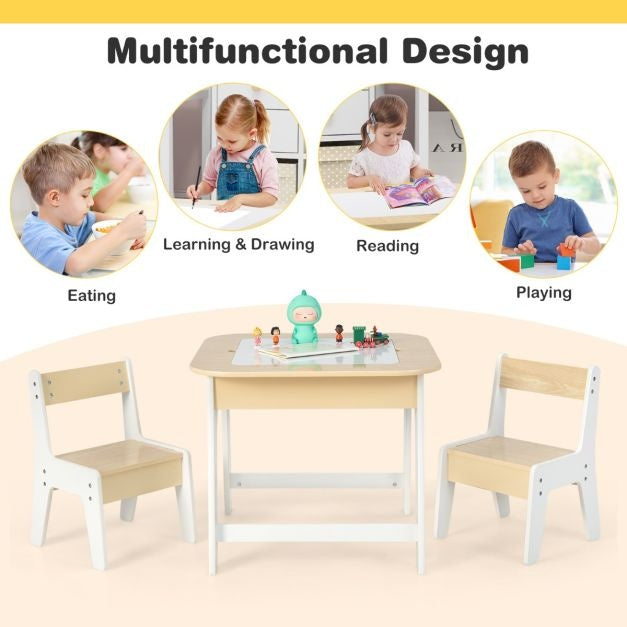 Coast kindertafel met 2 stoelen 3 TLG kinderstoelgroep hout met dubbelzijdige tafel top
