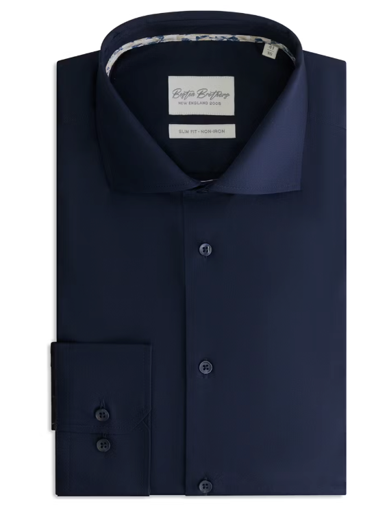 Boston Brothers – Business Overhemd Wide Spread – Maat 38 & Slim Fit – Met Contrasterende Knopen En Easy-Care Finish – Voor Formeel Gebruik – Navy Twill