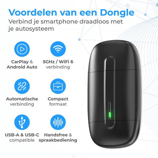 Nuvance CarPlay Dongle - Geschikt voor Android Auto & CarPlay - 2in1 - Bluetooth Dongle - CarPlay Draadloos - USB & USB C