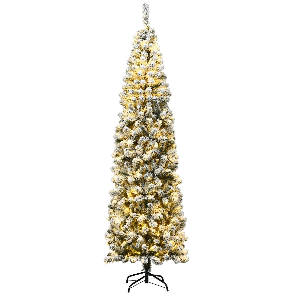 Coast Besneeuwde Slim Kunstkerstboom met LED Wit/Groen – 67 x 225 cm – 641 Takpunten en 350 Warmwitte Lampjes