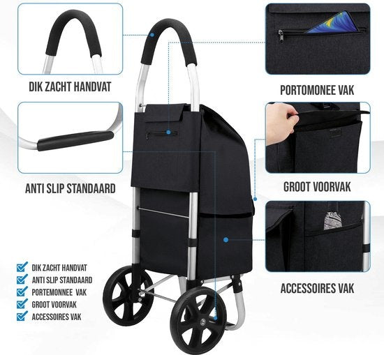 Strex Boodschappentrolley met Wielen - Opvouwbaar - Afneembare Boodschappentas - Boodschappenwagen