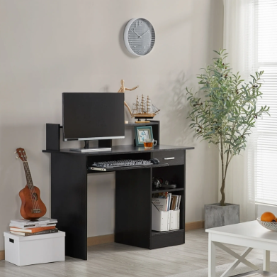 Yaheetech Bureau met Lade - Zwart - 106 x 50 x 94 cm - Computerbureau met Opbergvak