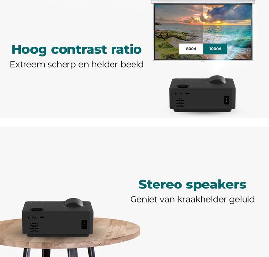 Spoused Beamer - Full-HD - 11.000 Lumen - Streamen Vanaf Je Telefoon Met WiFi - Mini Beamer - Zwart