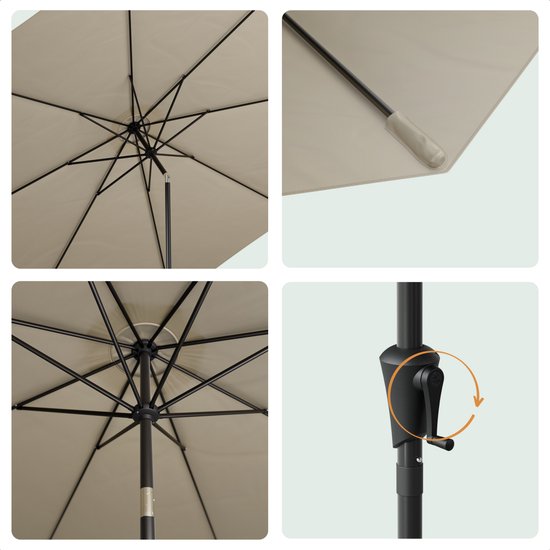 LifeGoods Parasol - Tuin - Ø346 cm - 30° Kantelbaar - Waterdicht - UPF50+ - Taupe
