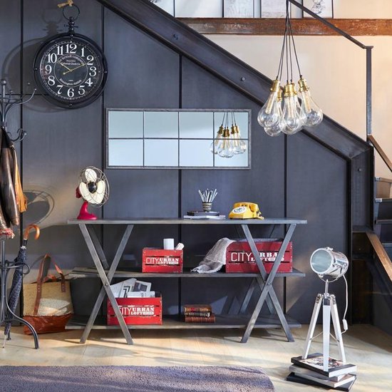 Atmosphera - Industriële Lamp - Metaal - Hout - Zwart - 68 cm