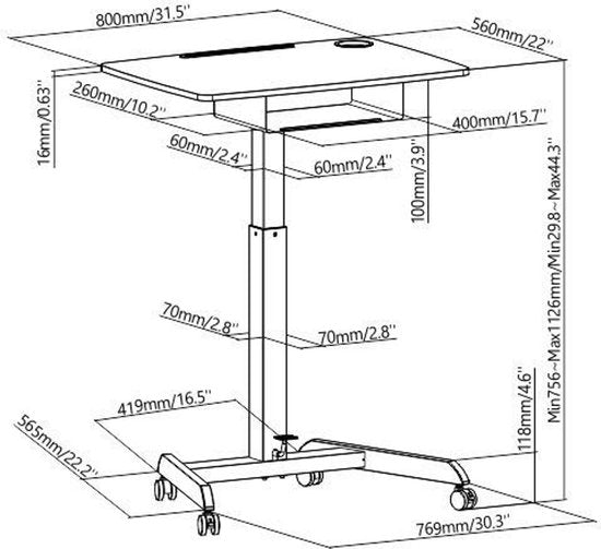 VDD Gaming - Bureau - Laptop Tafel - Zit Sta Bureau - Verrijdbaar - Workstation - Laptop Standaard - Bijzet Tafel op Wielen - Zwart