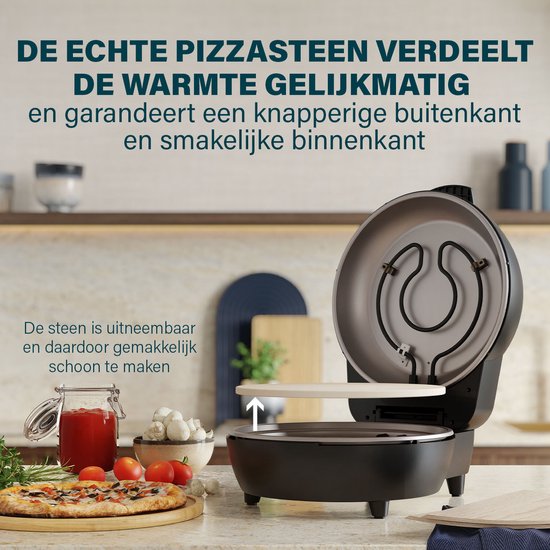 Princess 115005 Pizzaoven - Pizzamaker en oven - Regelbare thermostaat en timer - 1200W - Keramische pizzasteen - 410 graden - diameter 30cm - Zwart