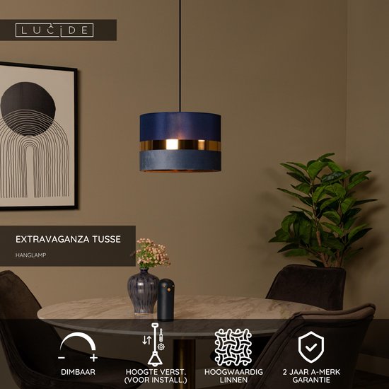 Lucide EXTRAVAGANZA TUSSE - Hanglamp - Ø 30 cm - 1xE27 - Blauw