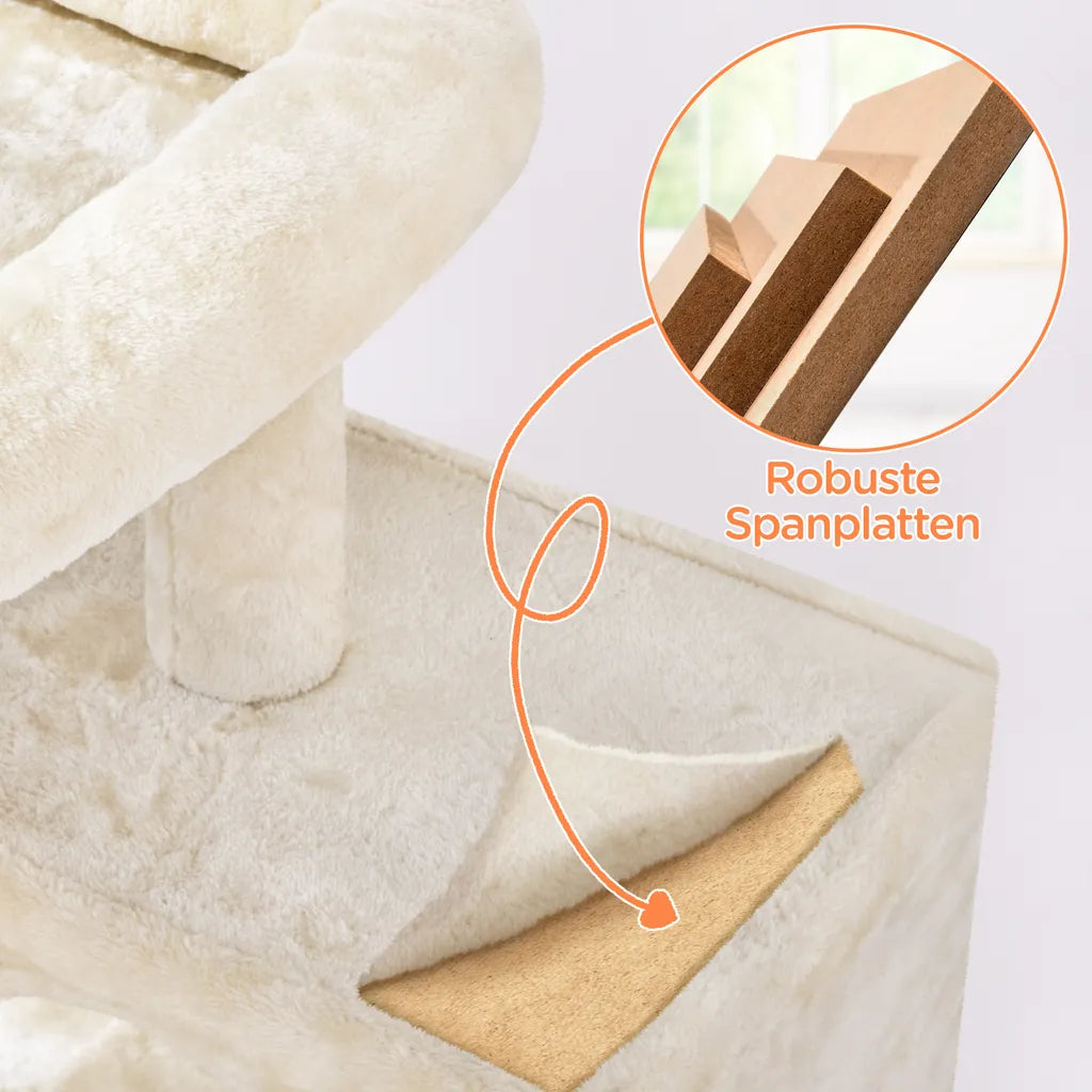 Yaheetech Krabpaal Beige – 91 cm Hoog – Met 2 Kattenhuisjes, Sisal Krabpalen en Speelbal