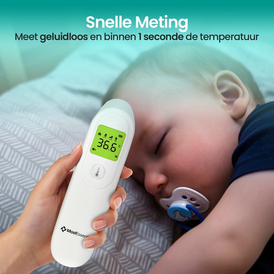 MostEssential Digitale Voorhoofd Thermometer - Temperatuurmeter - Koortsthermometer voor Volwassenen, Kinderen en Baby's - Contactloos - HW05