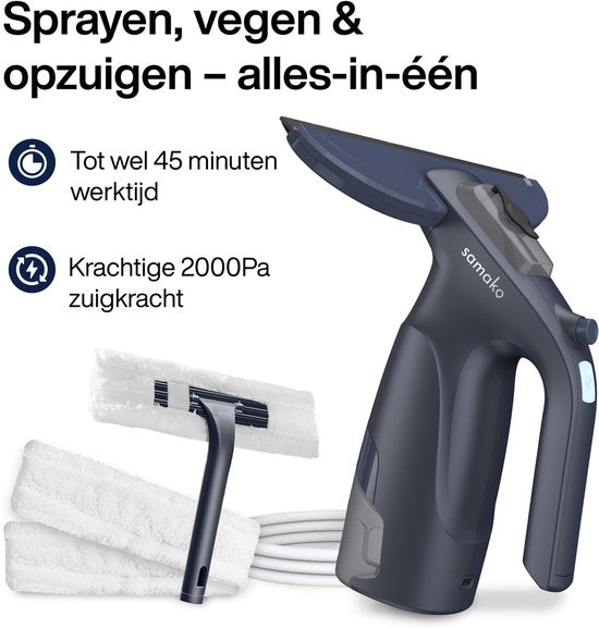 Elektrische Raamwisser CrystalClear - Ruitenreiniger USB Oplaadbaar - Ramenwasser met Afneembaar Reservoir - Sprayfunctie - Inclusief 2 Microvezeldoeken - Samako