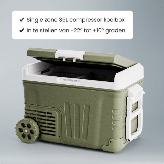 Auronic Elektrische Koelbox - Compressor - 35L - 12V en 240 volt - Camping Koelkast - Frigobox Auto - Met Wielen en Hendel - Groen