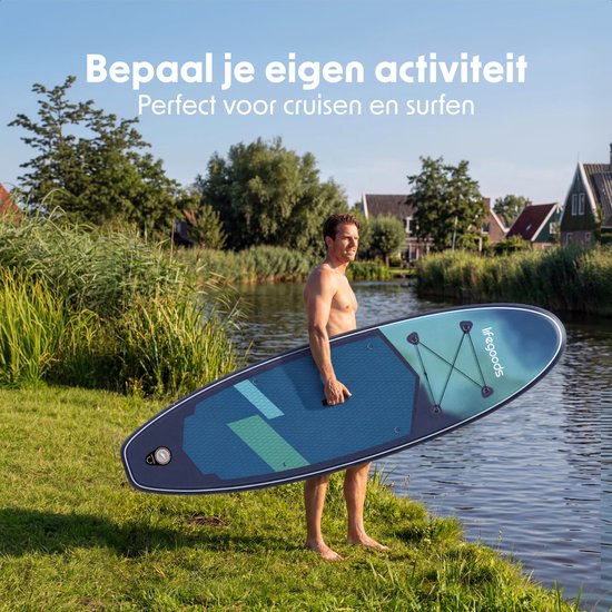 LifeGoods SUP Board Allround Compact - 100 KG Draagkracht - 300 x 76 cm - Opblaasbaar - Compleet SUP pakket - Blauw/Groen