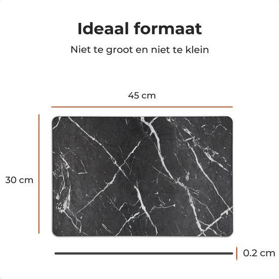 Castagnola Lederlook Placemats - Antislip Placemat van Kunstleer - Waterafstotende Onderlegger - Onderzetter - 6 Stuks - 45 x 30 cm - Zwart/Wit - Marmerpatroon
