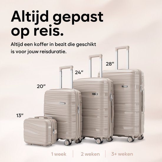 SKYCASES Travel One – 28-inch Grote Reiskoffer - Cijferslot - 50x29x77cm - 98L - Lichtgewicht, Waterdicht & Duurzaam - XL Rolkoffer Groot - Beige