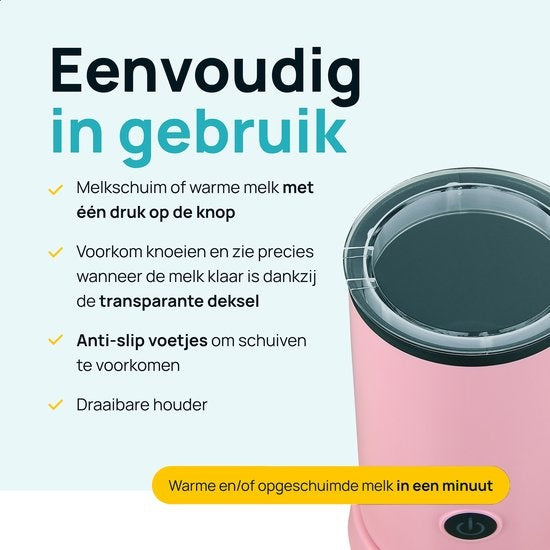 MOA Melkopschuimer Elektrisch - BPA vrij - Voor Opschuimen en Verwarmen - Roze - MF5P