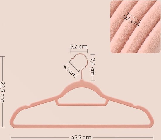Fluwelen Kleerhanger 50 stuks Anti-slip Jashanger Draaibare Haak in Roze Goud - Ruimtebesparend 45 cm lang voor Kleding - Roze CRF21PK50 kledinghangers