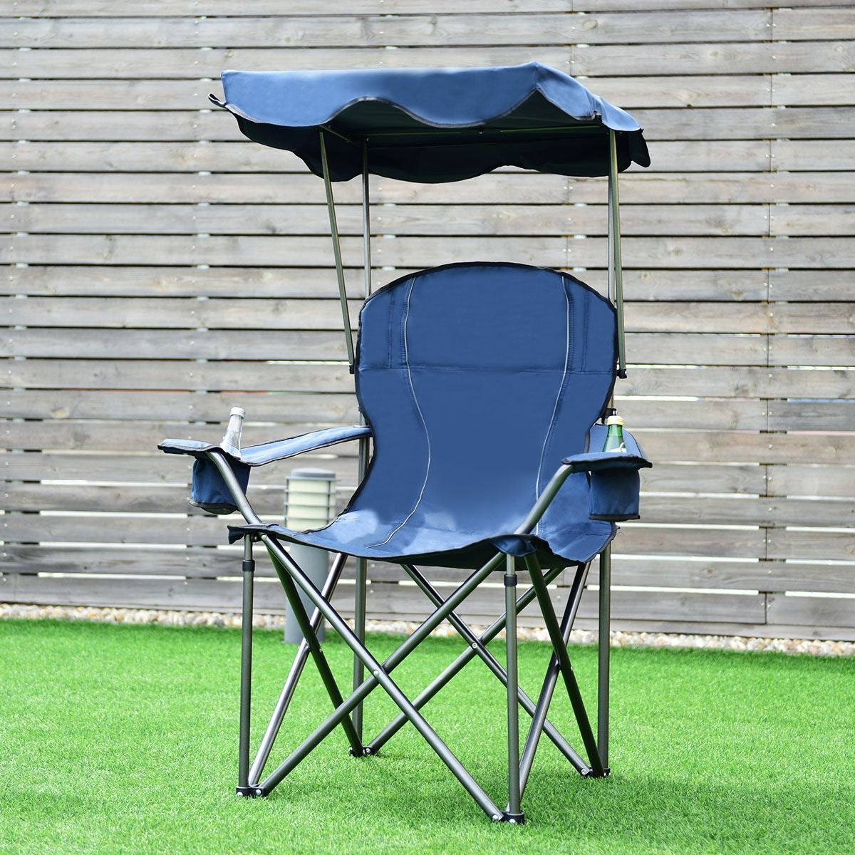 Coast Opvouwbare campingstoel- zonneluifel- bekerhouder Draagtas-96,5 x 67,5 x 130 cm - blauw