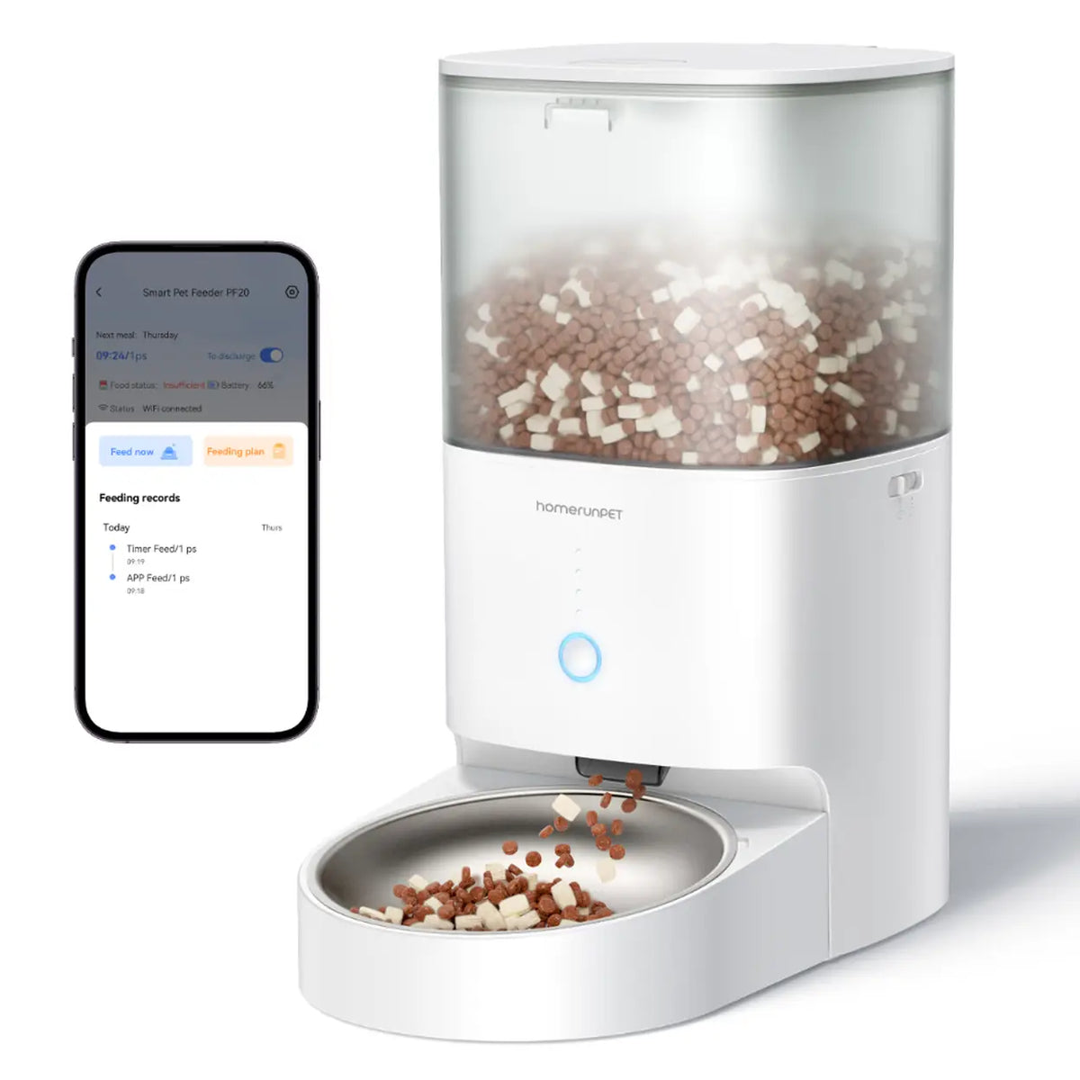 Homerunpet automatische voerdispenser - appbediening - RVS kom