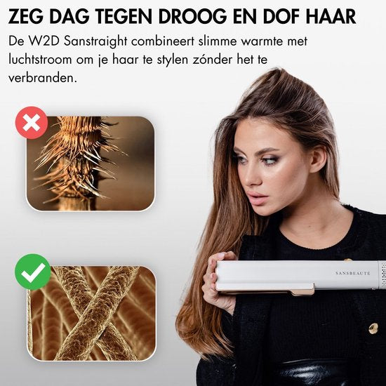 Sansbeauté® Sanstraight Stijltang Wet-to-Dry met Reisetui - 2 in 1 - Haardroger & Stijltangen - Coldshot - 80℃ t/m 140℃ - Hair Straigthener - Haartang - Haar stijltang - Lisseur Cheveux - Alternatief Stoomstijltang