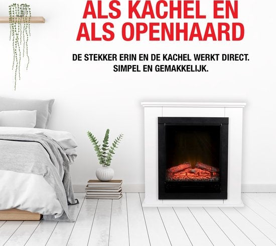 Classic Fire Elektrische Sfeerwarming - 1800W - LED Vlammen - 70 x 22 x 71 cm - Wit