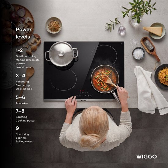 Wiggo WH-E614G(B) - Inbouw Inductiekookplaat - 60 cm - 4 kookzones - Slider bediening - 1 Fase Geen stekker - 5 jaar garantie - Zwart
