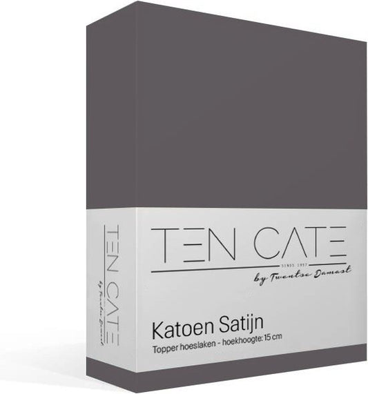 Ten Cate Hoeslaken - Hoeslaken Topper 90x200 - Hoeslaken 90x200 - Geschikt voor Topper 90x200 - Katoensatijn - Topdekmatras 90 x 200 - Hoekhoogte 10 cm - Antraciet